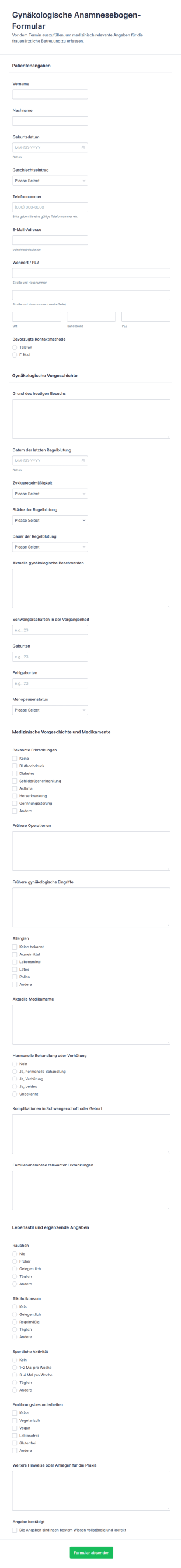 Schwangerenanamnese Fragebogen