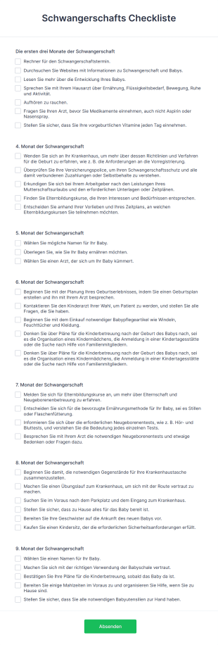 Schwangerschafts Checkliste Form Template