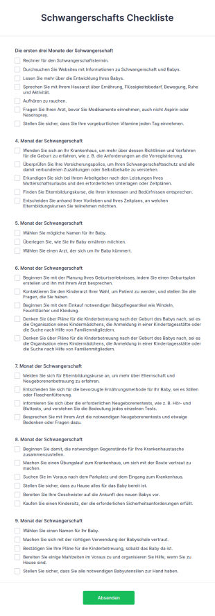 Schwangerschafts Checkliste