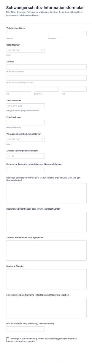 Schwangerschafts Informationsformular