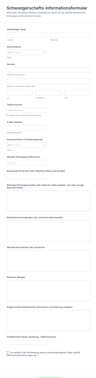 Schwangerschafts Informationsformular