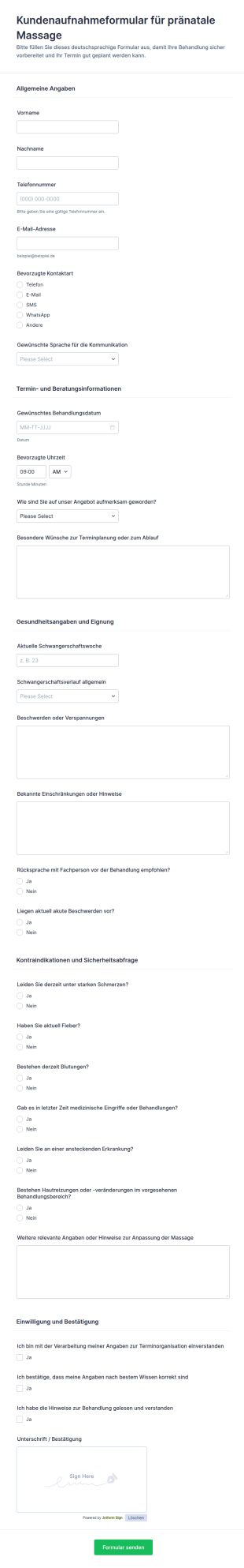 Schwangerschaftsvorsorge Anamefragebogen