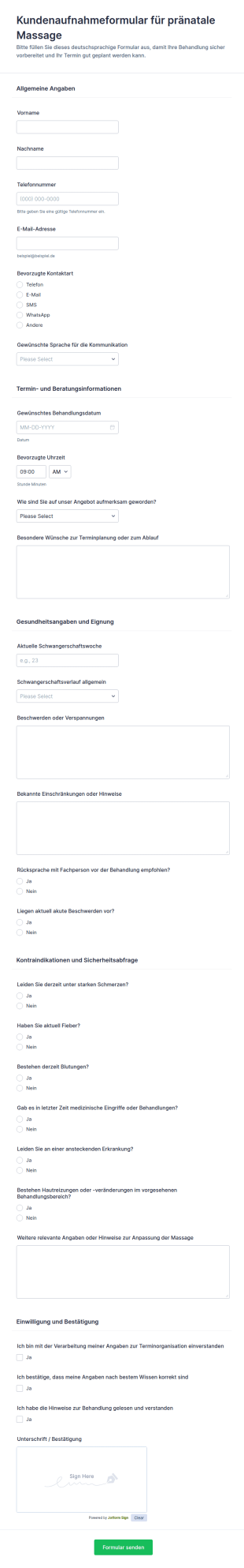 Schwangerschaftsvorsorge Anamefragebogen