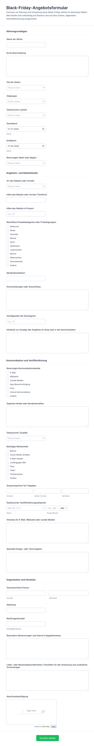Schwarzer Freitag Sonderangebot Formular
