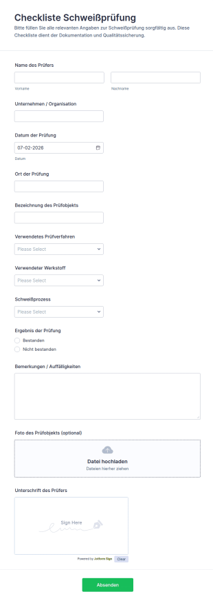 Schweißnahtprüfungs Checkliste