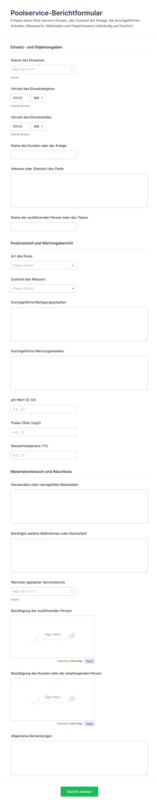 Schwimmbad Service Meldung