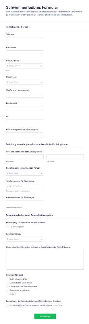 Schwimmberechtigung Formular