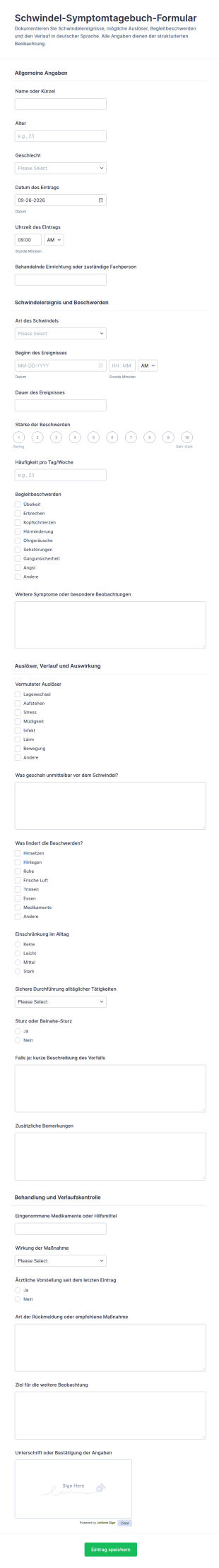 Schwindel Symptom Tagebuch Survey