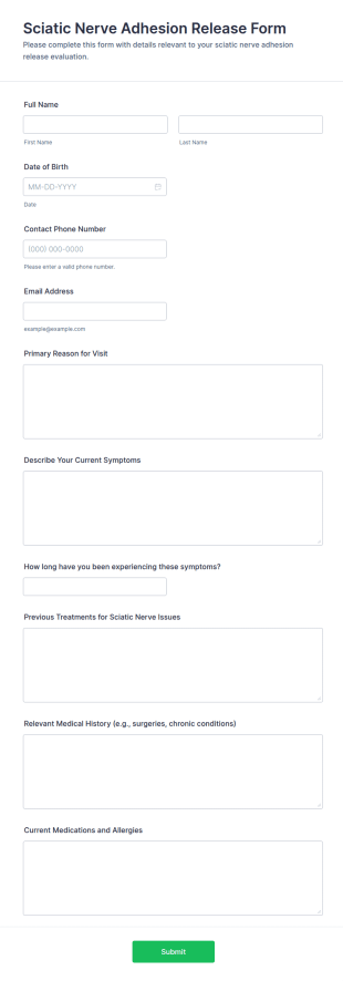 Sciatic Nerve Adhesion Release Intake Form Template