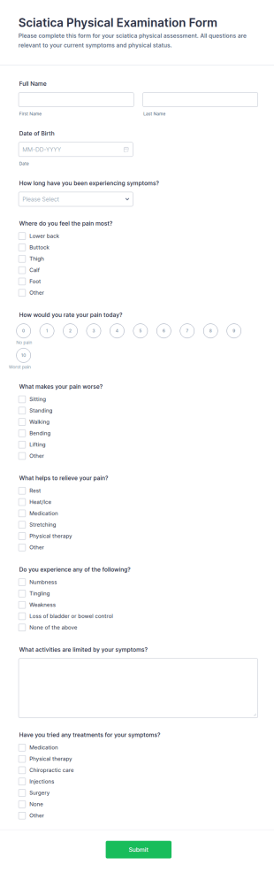 Sciatica Physical Examination Form Template