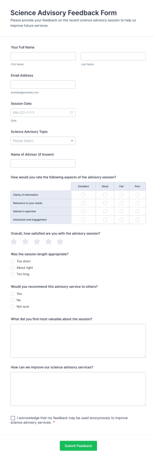 Science Advisory Feedback Form Template