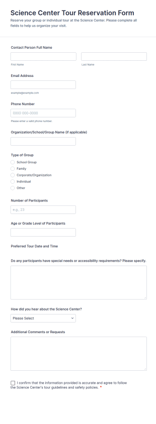 Science Center Tour Reservation Form Template