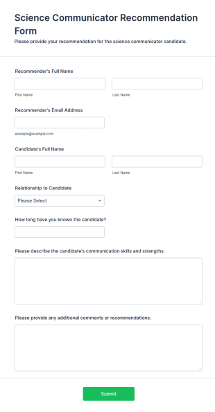 Science Communicator Recommendation Form Template