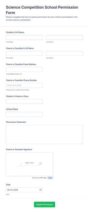 Science Competition School Permission Form Template