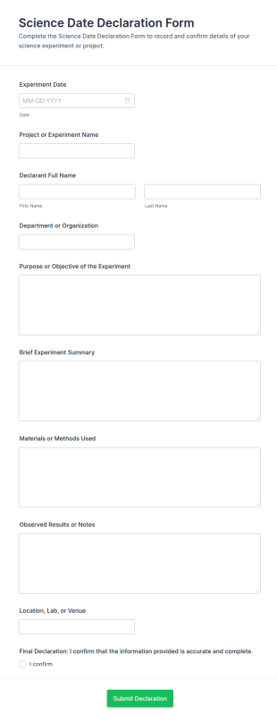 Science Date Declaration Form Template