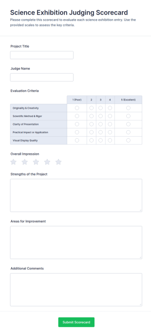 Science Exhibition Judging Scorecard Form Template