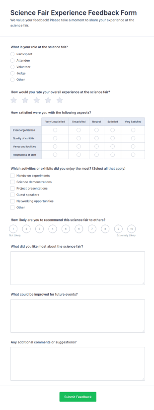 Science Fair Experience Feedback Form Template
