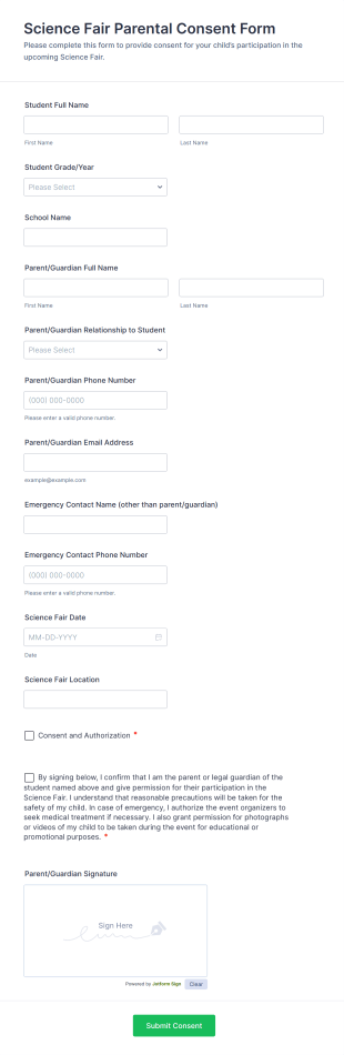 Science Fair Parental Consent Form Template
