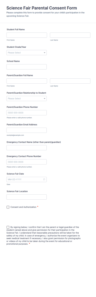 Science Fair Parental Consent Form Template