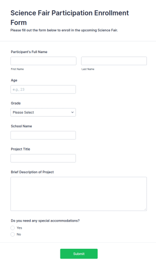 Science Fair Participation Enrollment Form Template