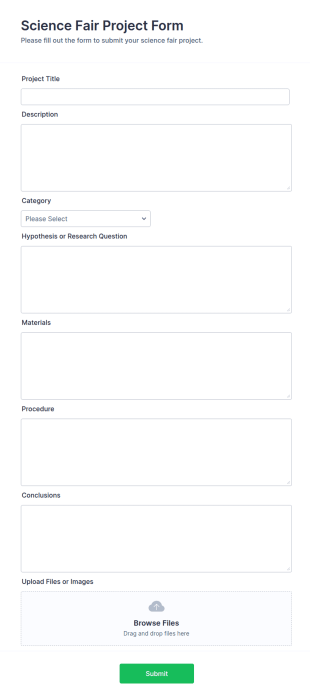Science Fair Project Form Template