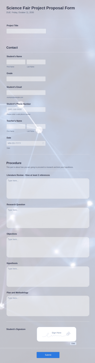 Science Fair Project Proposal Form Template