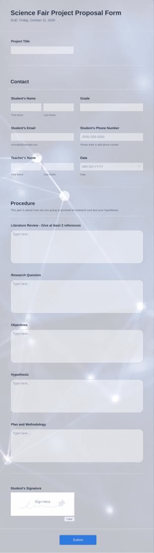 Science Fair Project Proposal Form Template