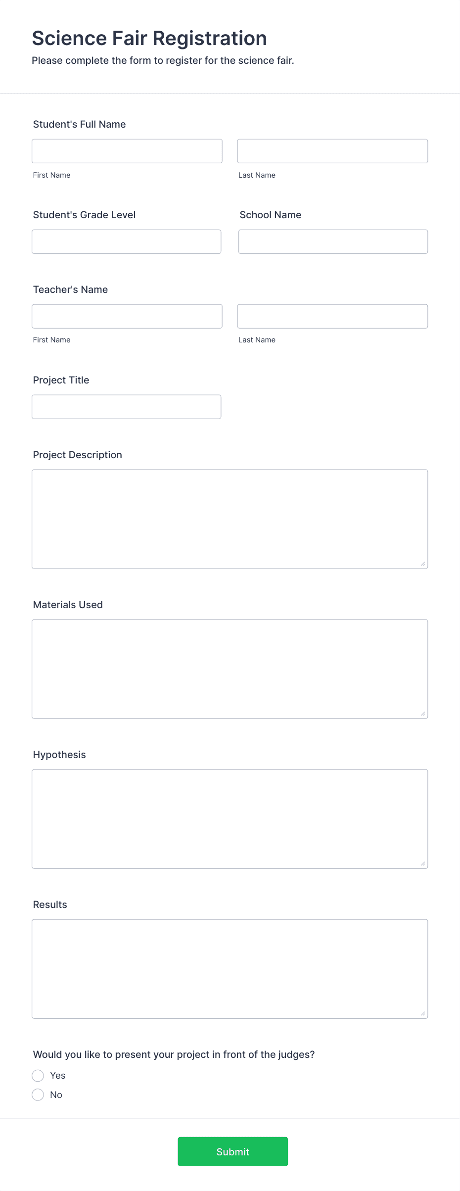 Science Fair Registration Form Template | Jotform