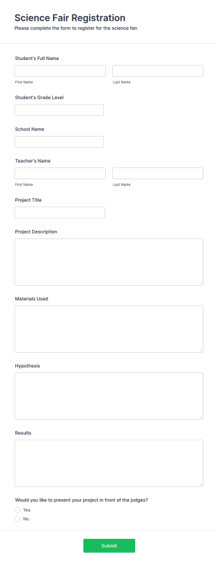 Science Fair Registration Form Template