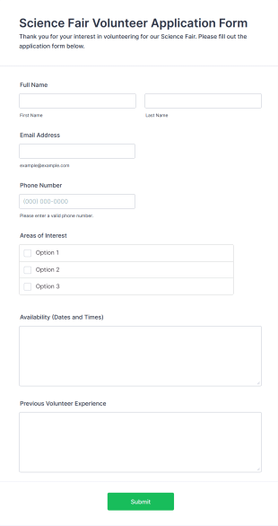Science Fair Volunteer Application Form Template
