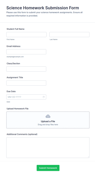 Science Homework Submission Form Template