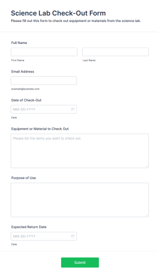 Science Lab Check Out Form Template