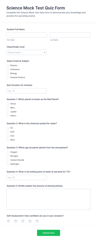 Science Mock Test Quiz Form Template