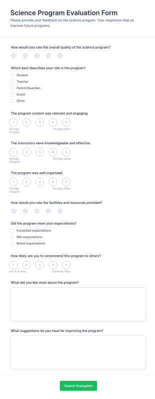Science Program Evaluation Form Template