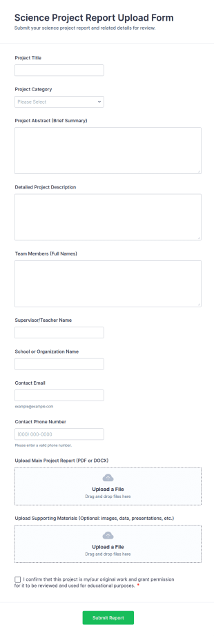 Science Project Report Upload Form Template