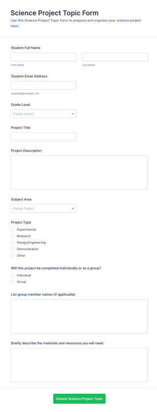 Science Project Topic Form Template