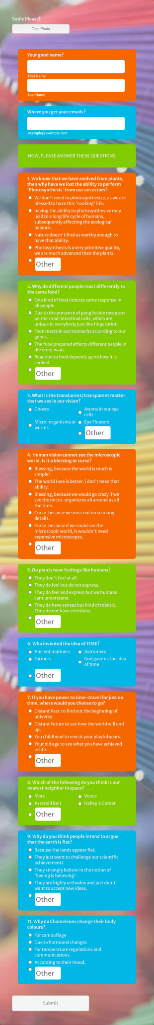 Science Quiz Form Template