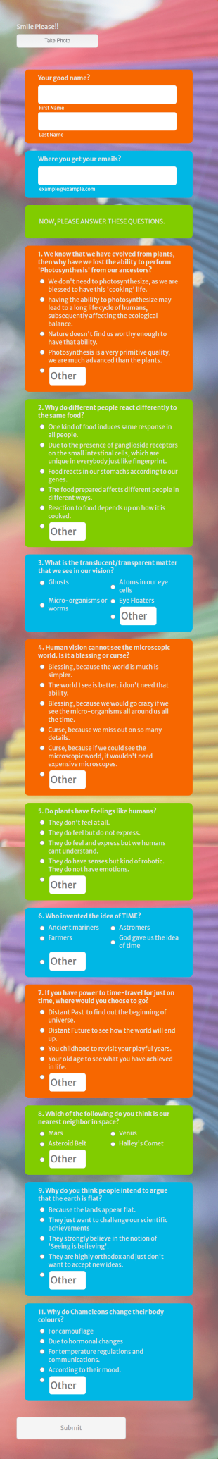 Science Quiz Form Template