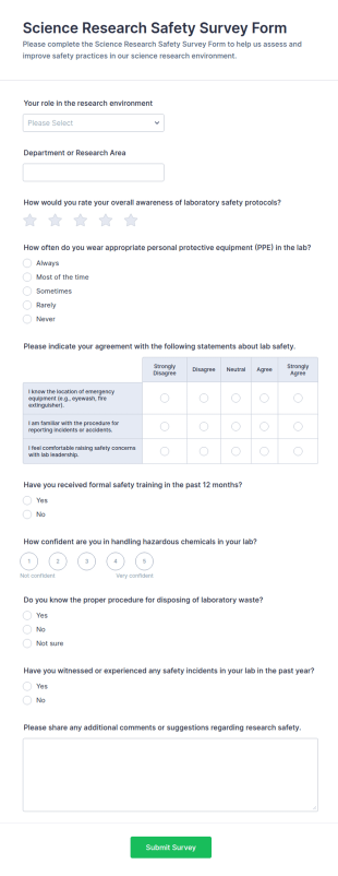 Science Research Safety Survey Form Template