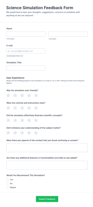Science Simulation Feedback Form Template