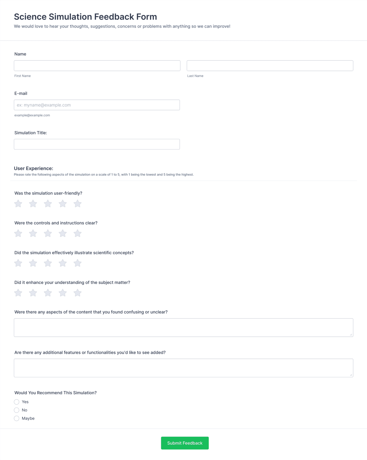 Science Simulation Feedback Form Template | Jotform