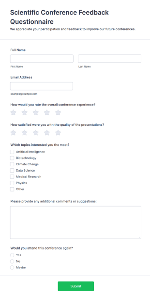 Scientific Conference Feedback Questionnaire Form Template