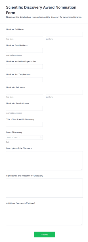 Scientific Discovery Award Nomination Form Form Template