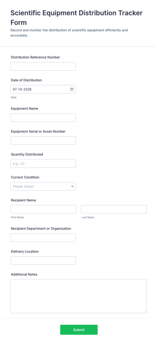 Scientific Equipment Distribution Tracker Form Template