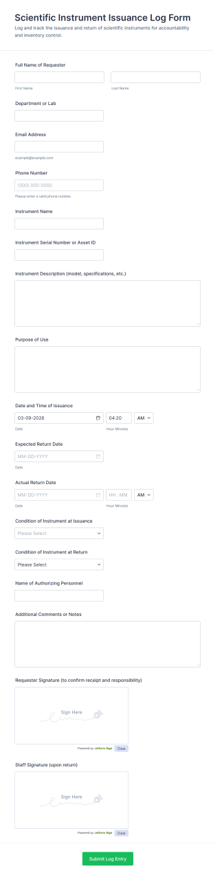 Scientific Instrument Issuance Log Form Template