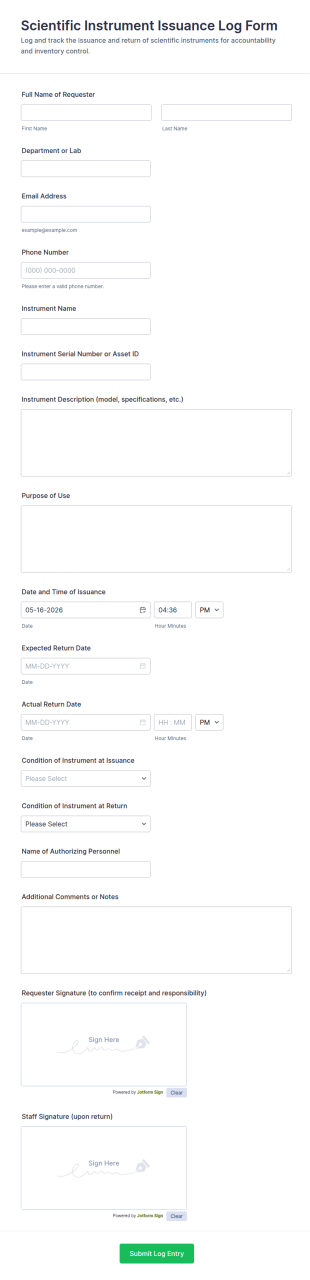 Scientific Instrument Issuance Log Form Template