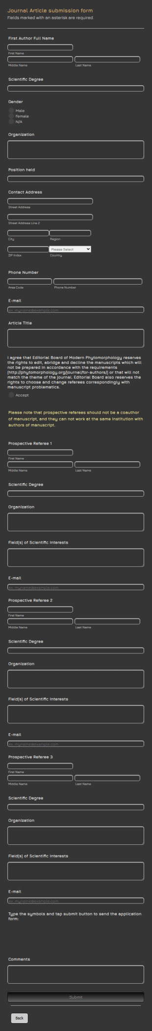 Scientific Journal Article Submission Form Template