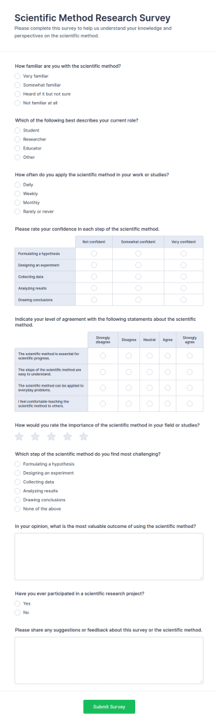 Scientific Method Research Survey Form Template