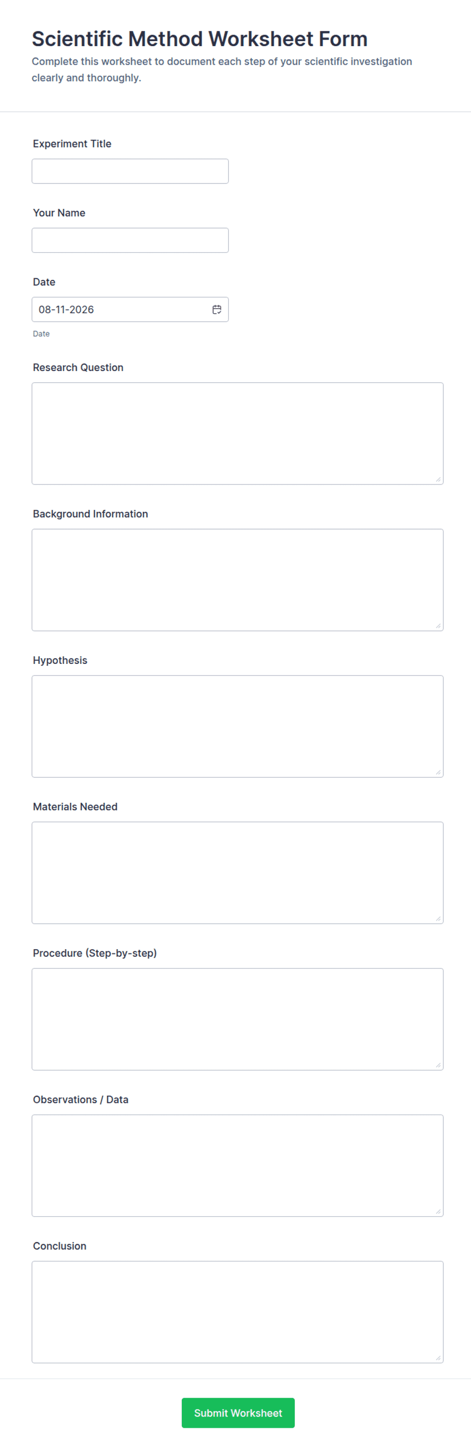 Scientific Method Worksheet Form Template | Jotform
