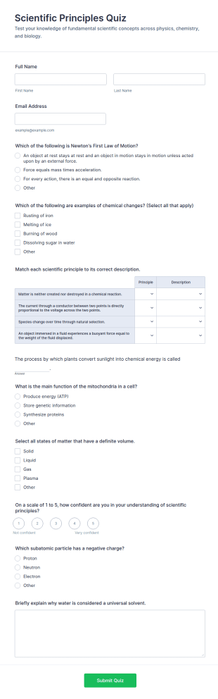 Scientific Principles Quiz Form Template